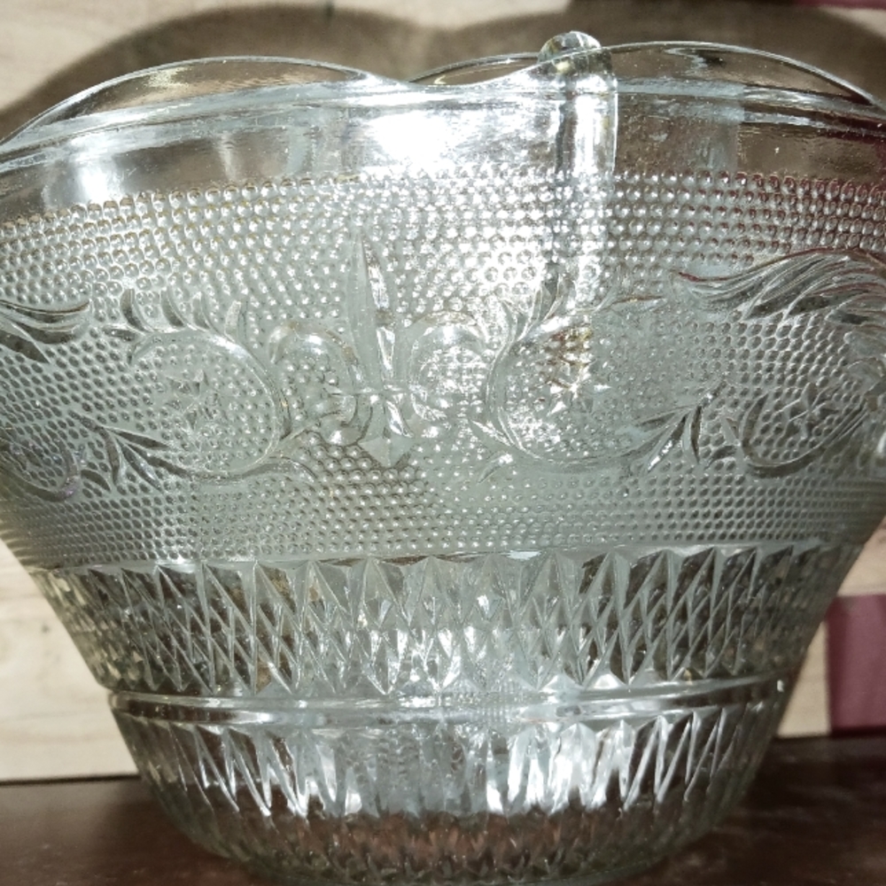 Vintage KIG Malaysia Fluer-de-leis punch bowl set with 13 hooks, 12 cups